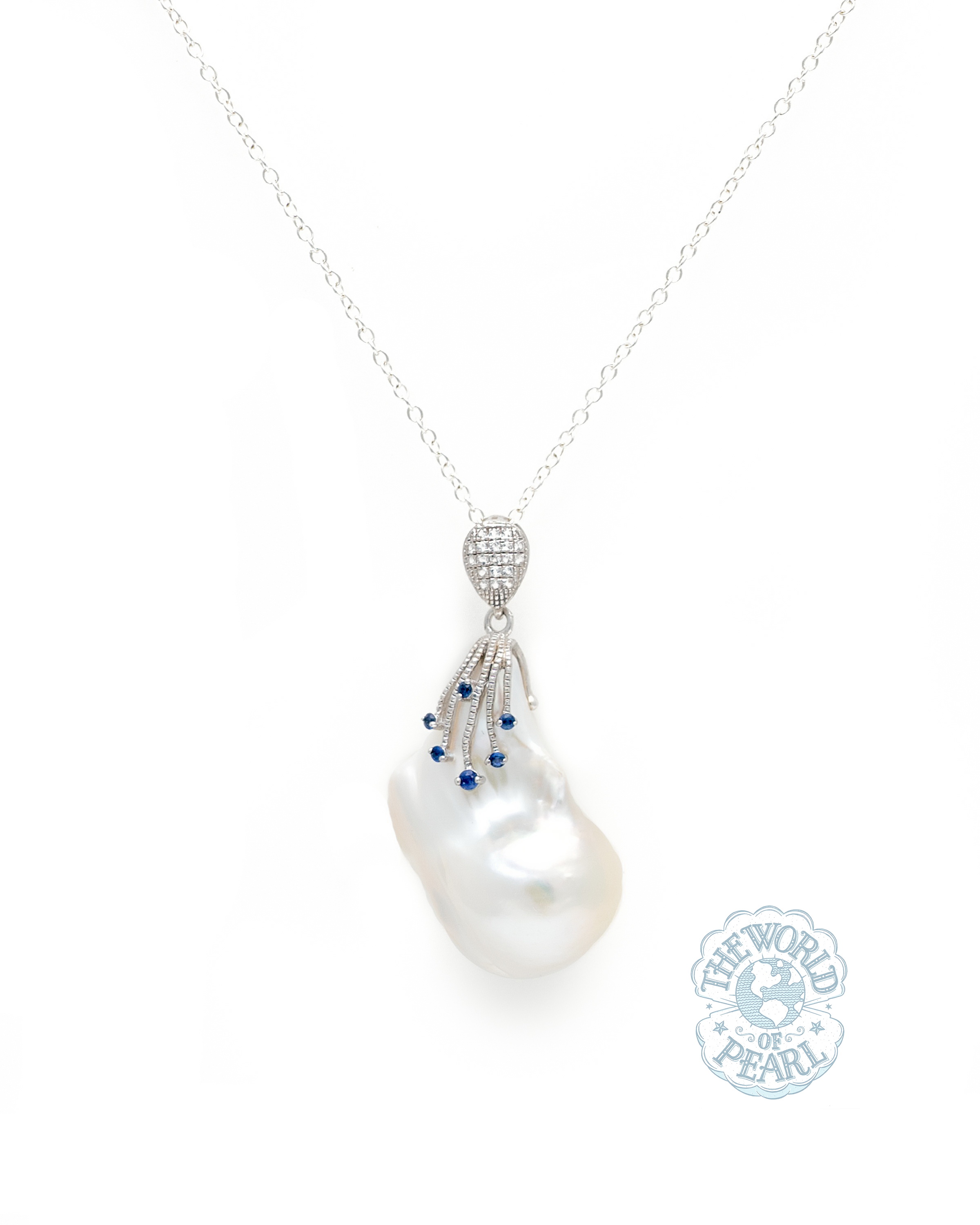 Gem Perfect Baroque Pearl pendant -sapphire and pearl- the world of pearl